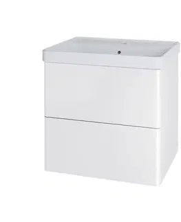 Kúpeľňový nábytok Mereo Siena, kúpeľňová skrinka s keramickým umývadlom 61 cm, biela lesk CN410