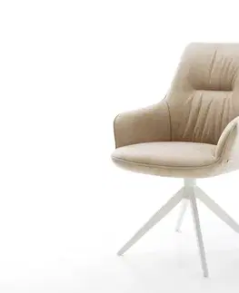 Jedálenské stoličky DELIFE Jedálenská stolička Zelia-Flex s opierkami mikrovlákno béžová vintage krížová podstava široká biela 360° otočná hojdacia funkcia vrecková pružina