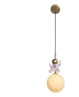 Svietidlá  Detský luster na lanku ASTRONAUT 1xE27/60W/230V pr. 15 cm zlatá/béžová ML1721