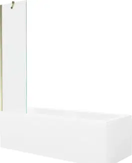 Sprchové dvere MEXEN/S - Cubik obdĺžniková vaňa 160 x 70 cm s panelom + vaňová zástena 50, transparent, zlatá 550316070X9505000050