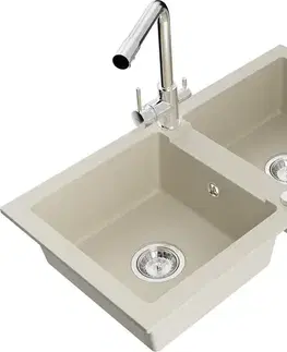 Kuchynské drezy MEXEN/S MEXEN/S - Mario granitový drez 2-bowl vrátane batérie Duero, béžová 6504-69-671600-00