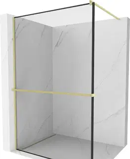 Sprchové dvere MEXEN/S - Kioto+ Sprchová zástena s poličkou WALK-IN 80 x 200, čierna vzor, zlatá kartáčovaná 800-080-121-55-70