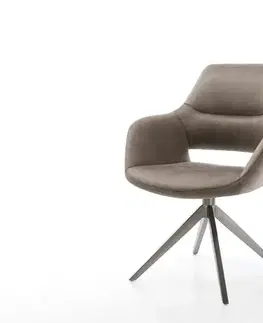 Jedálenské stoličky DELIFE Otočná jedálenská stolička Yago-Flex s opierkami mikrovlákno taupe vintage krížová podstava široká grafitová 360° otočná hojdacia funkcia vrecková pružina