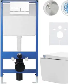 Záchody CERANO - Kompletní WC set Profi/Cronus Standard - bílá lesklá - WC tlačítko Line/Bílá - předstěnová instalace - 59,3x38,4  CER-234578