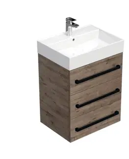 Kúpeľňový nábytok Kúpeľňová skrinka s čiernou úchytkou a umývadlom SAT Cube Way 60x71x46 cm dub Wellington mat CUBE46C603DWSAT CUBE46C603DWSAT