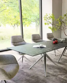 Jedálenské stoly DELIFE Jedálenský stôl Edge 300x100 keramika Laminam®Nero Greco antracitová Estelar okrúhly nerezová oceľ