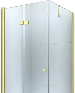 Vane MEXEN/S - Sprchovací kút zalamovací Lima 70x90, sklo číre, zlatý + vanička 856-070-090-50-00-4010
