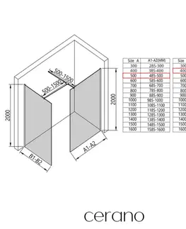 Sprchovacie kúty CERANO - Sprchová zástěna Walk-in Onyx T L/P - 8 mm - hranatá vzpěra - chrom, transparentní sklo - 50x40x200  CER-8050BD72105