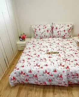 Obliečky Obliečky bavlnené Vianočné obliečky Škriatky sivé TiaHome - 1x Vankúš 90x70cm, 1x Paplón 140x200cm