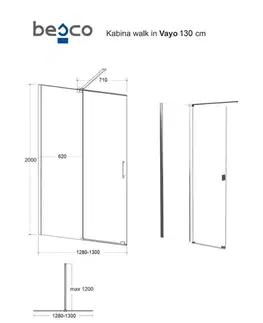 Sprchovacie kúty BESCO - Walk-in sprchovací kút VAYO - FARBA rámu - Chróm / Leštený hliník (ALU), Rozmer A - 130, Rozmer C - 200, Smer zatvárania - Univerzálne Ľavé / Pravé, Výplň - Číre bezpečnostné sklo - 8 mm BCVAYO130CC