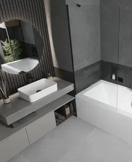 Sprchové dvere MEXEN/S - Cube obdĺžniková vaňa 170 x 80 cm s panelom + vaňová zástena 90, transparent, čierna 550517080X9509000070