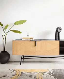 Komody DELIFE Komoda Mikkusu 175 cm bambus prírodná mango čierna 2 dvierka 2 priehradky kov čierny