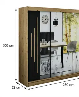 Šatníkové skrine Skriňa Halifax Y2 250 Dub Artisan/čierna/Zrkadlo