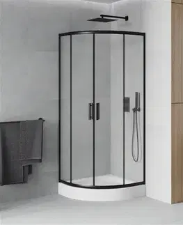 Vane MEXEN/S - Rio sprchovací kút štvrťkruh 70 x 70, dekor, čierny + vanička Rio vrátane výpuste 863-070-070-70-30-4710