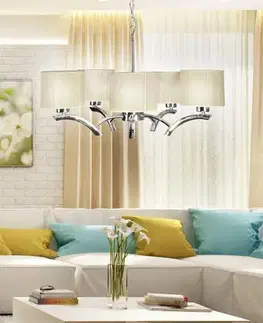 Svietidlá Závesná lampa chróm + krémové tienidlo 5x60W luster Draga
