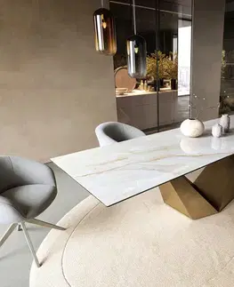 Jedálenské stoly DELIFE Jedálenský stôl Edge 300×100 cm keramika Onyx Pearl Prisma metalická zlatá