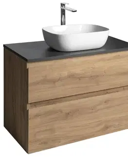 Kúpeľňový nábytok AQUALINE - ALTAIR skrinka s doskou 87,5 cm, dub emporio/antracit bridlica AI390-02