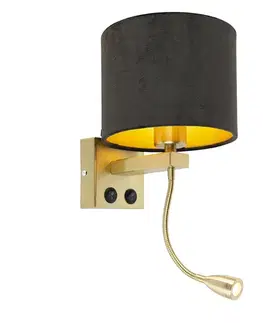 Lampy Moderná nástenná lampa mosadz s tienidlom čierny zamat - Brescia