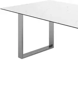 Jedálenské stoly DELIFE Jedálenský stôl Edge 200x100 keramika Laminam® Statuarietto biela nerezová oceľ úzky