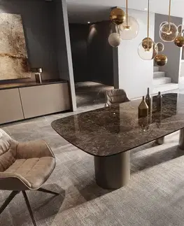 Jedálenské stoly DELIFE Jedálenský stôl Edge Boot 240x120 keramika Laminam® Emperador Extra Lucidato tmavohnedá Troa kov efektová povrchová úprava titánová