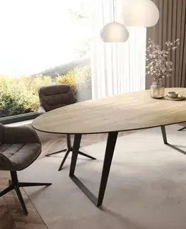 Jedálenské stoly DELIFE Jedálenský stôl Edge oválny 220x120 cm keramika Laminam® sabbia dubová farba kov šikmý čierna