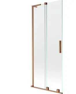 Sprchové dvere MEXEN/S - Velar L dvojkrídlová posuvná vaňová zástena 80 x 150, transparent, meď kartáčovaná 896-080-003-01-65