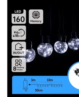 LED osvetlenie  B.V.  - LED vonkajší svetelný reťazec 160xLED/3,6W/230V 10m IP44 studená biela B103031R1