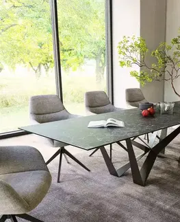 Jedálenské stoly DELIFE Jedálenský stôl Edge 300x100 cm keramika Laminam® Nero Greco antracitová pavúk plochá oceľ čierna