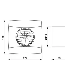Príslušenstvo k batériám CATA - UC-12 TH kúpeľňový ventilátor axiálny s automatom, 12W, potrubie 120, biela 01300200