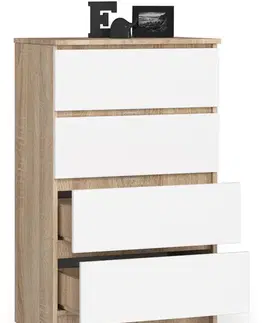Komody a skrinky Moderná, vysoká komoda KRISS60, dub Sonoma / biela