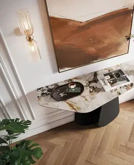 Konzolové stolíky DELIFE Konzolový stolík Edge polygonálny 140×50 cm keramika Patagonia leštený Livos kov čierna
