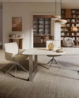 Jedálenské stoly DELIFE Jedálenský stôl Edge zaoblený tvar 200x100 cm keramika onyx šampanské nerezová oceľ široký