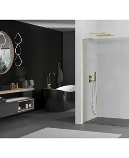 Sprchové dvere MEXEN/S - Kioto L Sprchová zástena WALK-IN 75 x 200, transparent, zlatá kartáčovaná 800-075-103-55-00