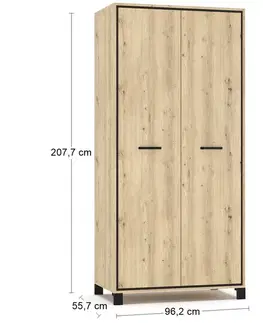 Šatníkové skrine NABBI Vinap W-2D dvojdverová šatníková skriňa dub artisan / wenge tmavá