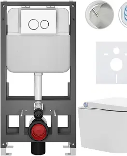 Záchody CERANO - Závesné WC s bidetom Basic/Cronus Standard - biela lesklá - WC tlačidlo Dualo/Biela - voľne stojaca - predstenová inštalácia - 59,3x38,4 CER-8050BD86422