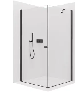 Sprchovacie kúty CERANO - Sprchovací kút Antelo L/P - 6 mm - čierna matná, transparentné sklo - 75x100x190 - otočný CER-482194