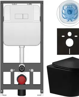 Záchody CERANO - Kompletný WC set Basic/Cesso - čierna lesklá - WC tlačidlo Modulo/Biela - závesné - predstenová inštalácia - 49x36 CER-8050BD86318