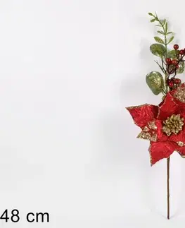 Vianočné dekorácie MAKRO - Vetvička / zápich vianočná 48cm, červeno – zlaté prevedenie
