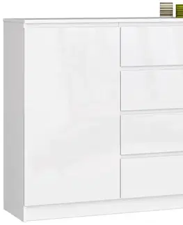 Komody a skrinky Moderná, široká a vysoká komoda, SOPHIA160, biela / biely lesk