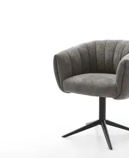 Jedálenské stoličky DELIFE Jedálenská stolička Jada-Flex bouclé Soft tmavobéžová čierna krížová podstava 360° otočná hojdacia funkcia vrecková pružina