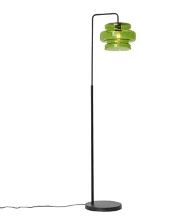 Stojace lampy Retro stojaca lampa čierna so zeleným sklom - Denise