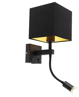 Lampy Moderná nástenná lampa čierna s USB a štvorcovým čiernym tienidlom - Zeno