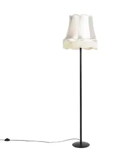 Stojace lampy Retro stojaca lampa čierna s tienidlom v štýle babičky krémová 45 cm - Simplo