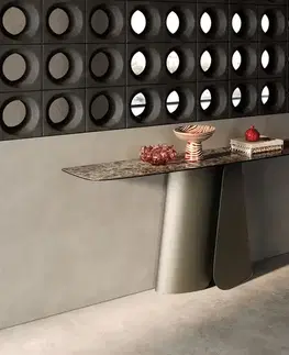 Konzolové stolíky DELIFE Konzolový stolík Edge zaoblený 180×40 cm keramika Emperador Extra Lucidato tmavohnedá Livos kov titánová farba
