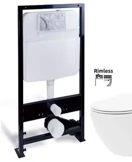 Závesné wc sety PRIM predstenový inštalačný systém bez tlačidla + WC REA Carlo Flat Mini Rimlesss + SEDADLO PRIM_20/0026 X CF1
