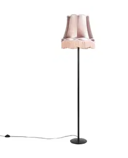 Stojace lampy Retro stojaca lampa čierna s tienidlom v štýle babky ružové 45 cm - Simplo