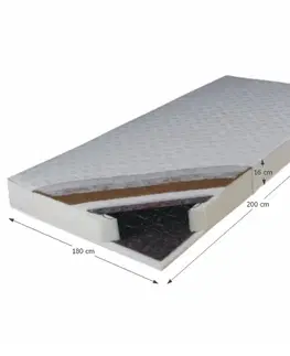 Matrace KONDELA Kokos Medium pružinový matrac 180x200 cm pružiny / plsť / PUR / latex-kokos doska / látka