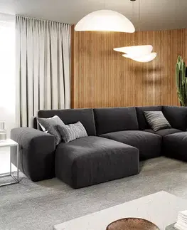 Sedacie súpravy XL DELIFE Pohovka v tvare "U" Lanzo 300x210 cm mikrovlákno čierna ležadlo variabilné