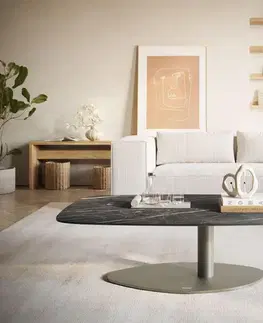 Konferenčné stolíky DELIFE Konferenčný stolík Edge zaoblený tvar 120x70 cm keramika Laminam® Noir Desir hnedý Vibany kov efektový povrch titánová farba
