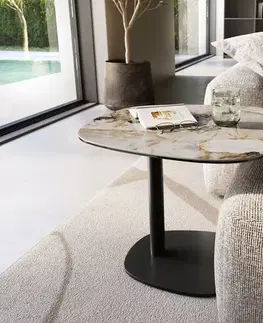 Odkládací stolky DELIFE Konferenčný stolík Edge zaoblený tvar 60×60 cm keramika Patagonia leštená Eleny kov čierna